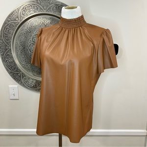 Trina Turk Brown Faux Leather Short Sleeve Top - Size Large